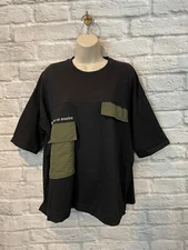 Z of Zampa Organic Women's Black Green Pocket Oversized Cotton T-shirt Sz M