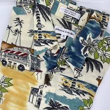 Pierre Cardin Men  s Vintage Coral Coast Short Sleeve Hawaiian Shirt Medium