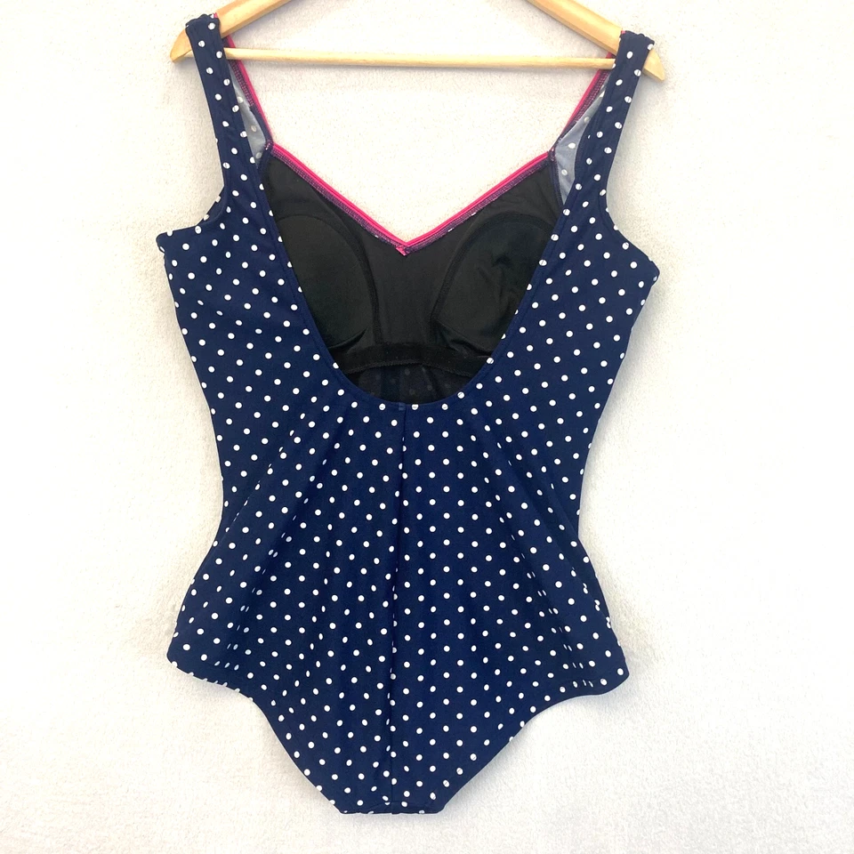 Traje de baño Gabar de una pieza a lunares para mujer 16 azul marino acanalado adelgazante clásico Foto 2 de 4
