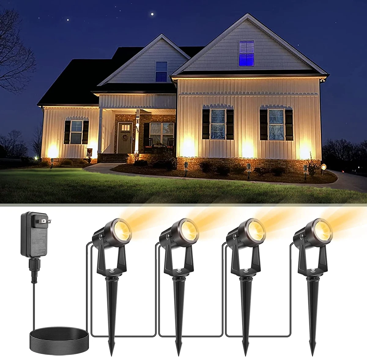 Outdoor Uplights,Low Voltage Landscape Spotlights with Transformer and  55.82Ft C