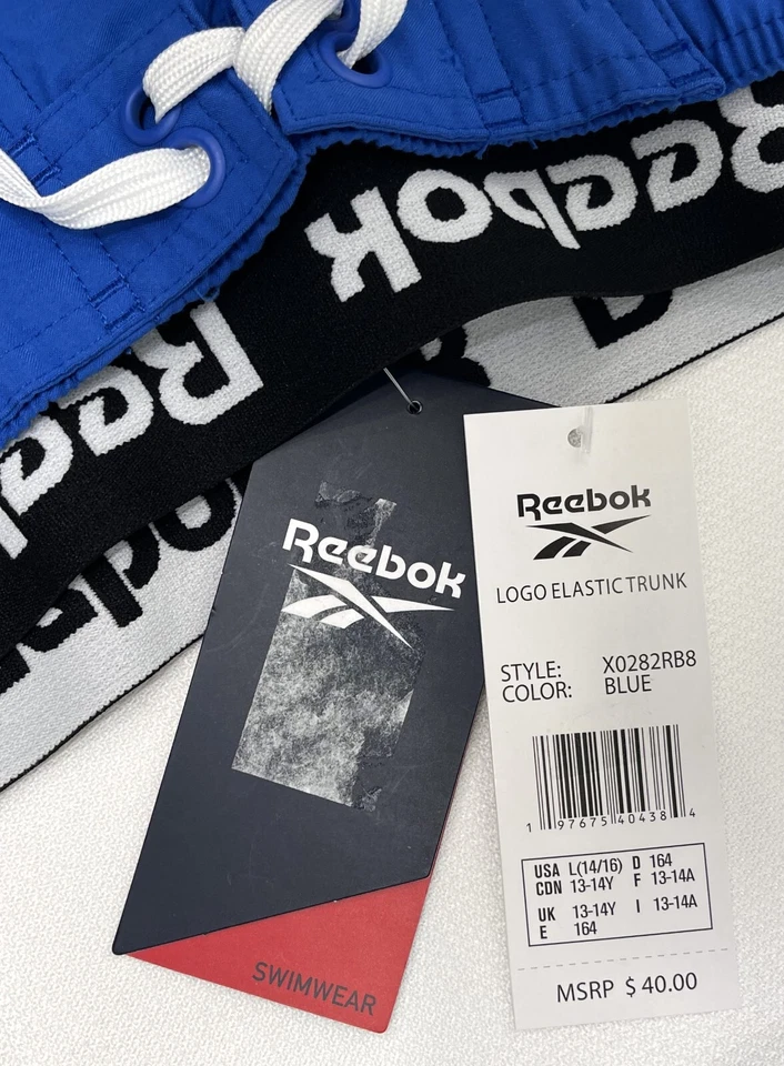 Reebok Boys L (14/16) lined logo Swim Trunk beach Shorts Blue UPF 50 Boardshorts - Image 4 of 4