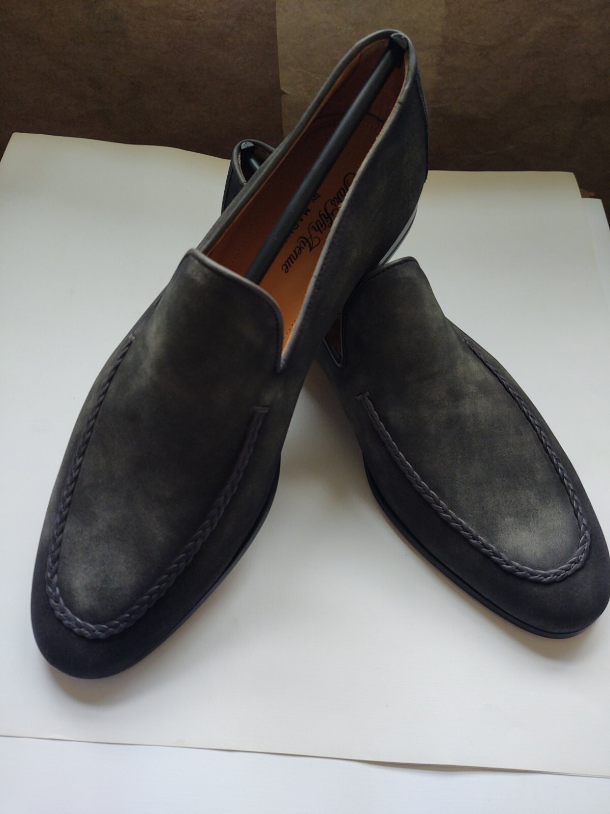 Greenish Grey Leather Suede Loafers 