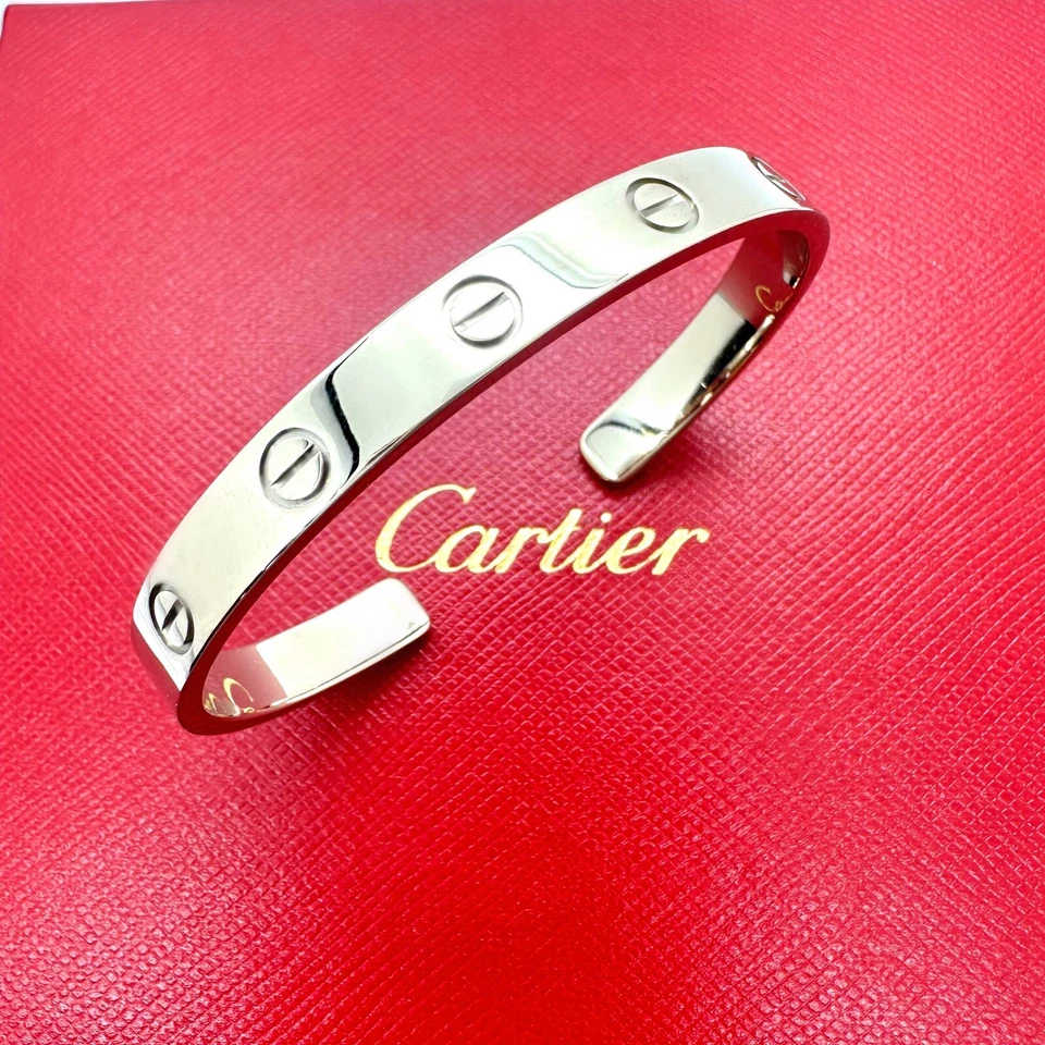 Cartier любовь 18k белое золото браслет манжеты размер 16