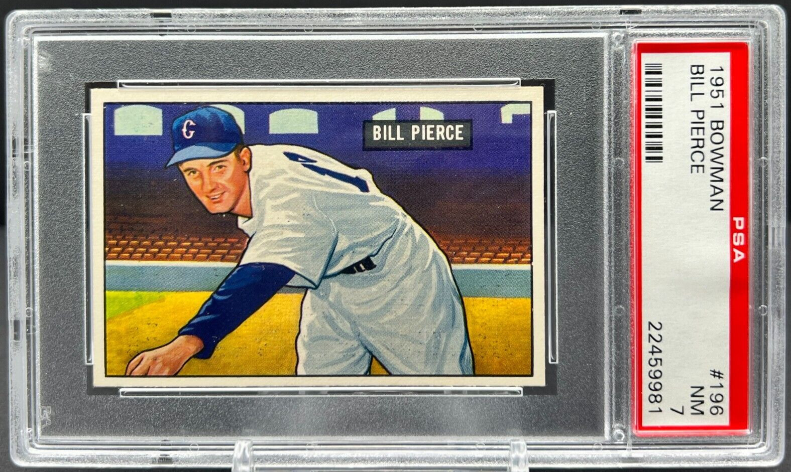 1951 Bowman Gum Baseball Bill Pierce Rookie PSA 7 NM White Sox RC #196    cc23