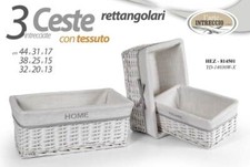 SET 3 CESTE VIMINI CASA BAGNO CUCINA PORTA OGGETTI BIACHE HOME RETTANGOLARI