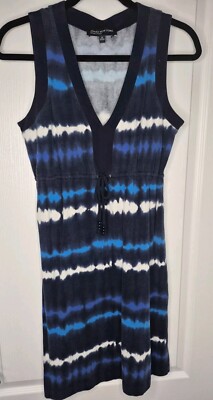 Jones New York Maxi Dress Womens Medium Blue White Stretch Knit Pullover 