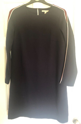 Ladies Esprit Dress Size 14 Navy Blue Stripe Mod retro Vintage Look Bowling