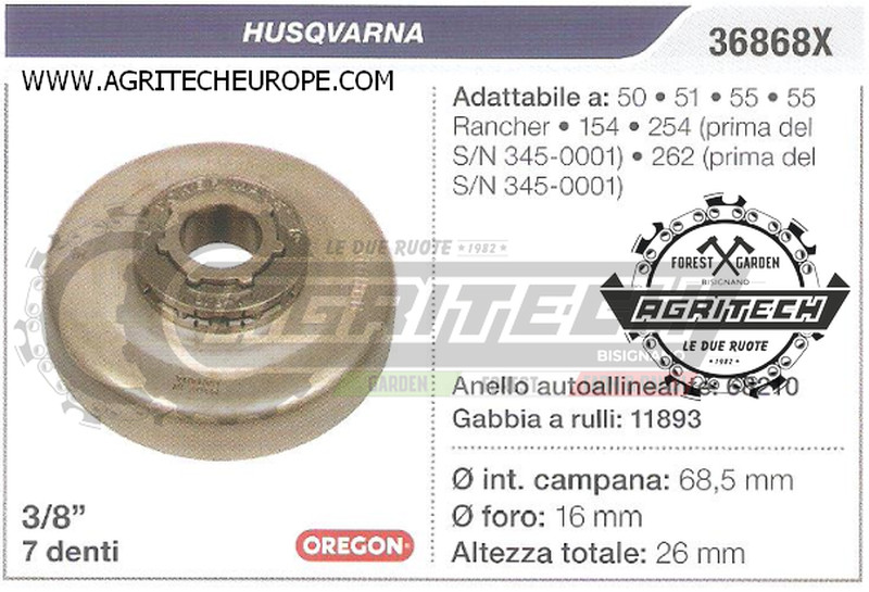 36868X OREGON PIGNONE  MOTOSEGA HUSQVARNA 55 RANCHER 3/8" 7 DENTI