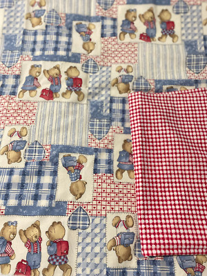 ''Back to school bears patchwork fabric 27'' x 45'' plus red check fabric 34'' x 44''