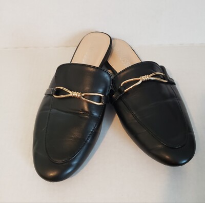 Musshoe Womens Mules Flats Slip On Sz 7 Pointed Toe Black  Gold Bit Equestrian 