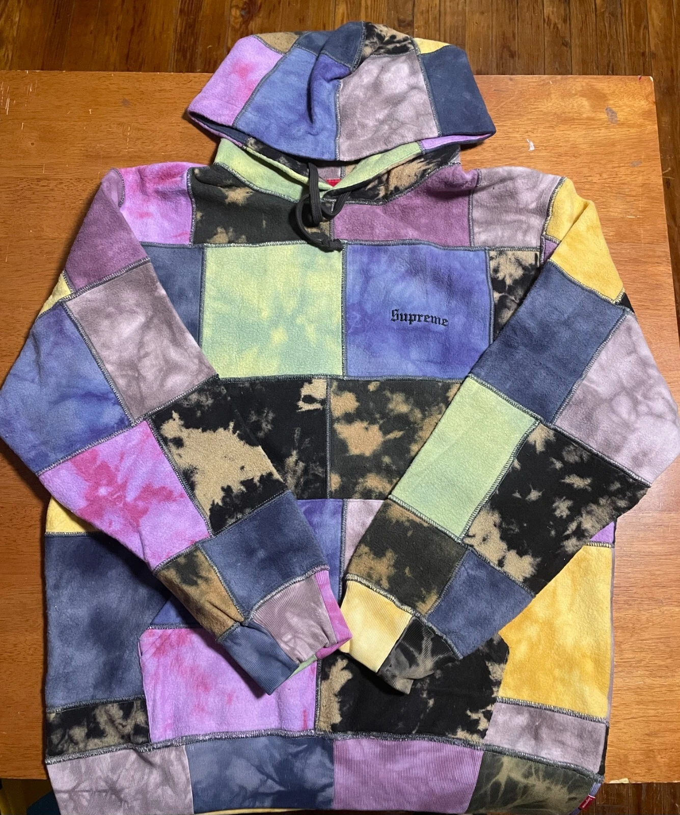 Sweat à capuche Supreme Patchwork Tie Dye taille M argent SS19
