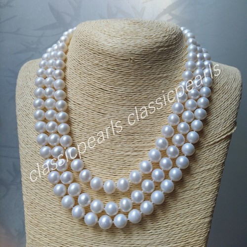 Collana Di Perle D'acqua Dolce Naturale Akoya Bianca 8-9 Mm, Placcata Oro Giallo - Lunghezza 18 Pollici - Foto 7