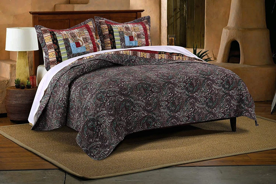 COLORADO LODGE 3pc King * QUILT SET : FARMHOUSE JAXSON LOG CABIN PATCH RED BROWN - Image 4 of 4