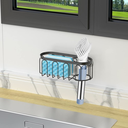 New Yazoni 2-in-1 Sponge Holder, Suction Cup, Rustproof Sink Black Fast Shipping - Picture 2 of 6