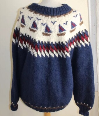 FIBER ARTIST Nancy Thomas Sz L XL Hand-Knit Cozy Plush Wool Nordic