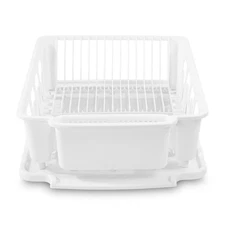 STERILITE 2-Piece Large Sink Set Dish Rack Drainer, White (18 L x 13 3/4" W x 5