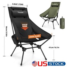 Portable Camping Chair Heavy Duty High Back Folding Ergonomic Chair w/Cup Holder