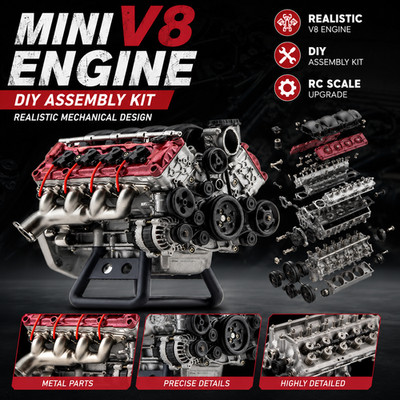 Mini V8 Engine Model Kit DIY Assembly Motor Model for RC Car SCX10 II Capra VS4