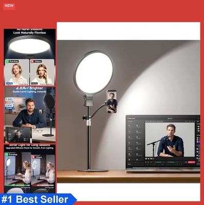 1300 Lumens Ring Light with Stand for Video Recording Streaming Podcast