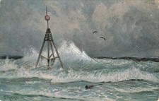 Vintage Stormy Sea Beacon Lighthouse Art Postcard G.R. Schaar Marine Waves