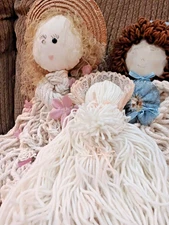 Vintage Set Of 3 Mop Dolls Handcrafted, Small one made of yarn.
