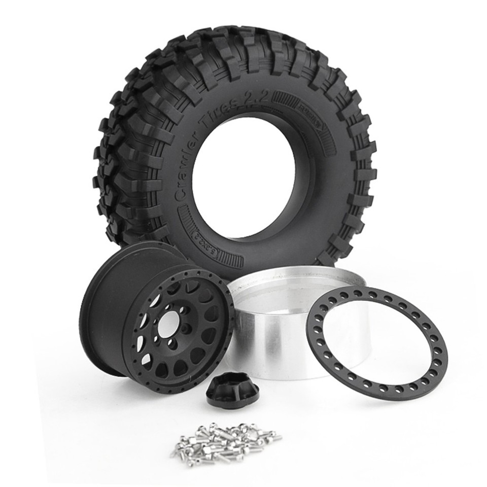 R.S 4PCS 2.2" Metal Beadlock Wheel Rims For 1/10 RC Rock Crawler - Fits Axial SCX10, TRX4, Wraith (Type E)