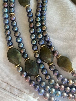 HSN Colleen Lopez Multistrand Black Peacock Pearl Labradorite Necklace BEAUTY!