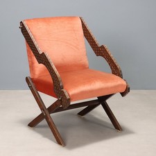 Poltrona Vintage Legno Tessuto Espanso Italia Design Anni 60 Originale