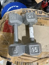 2 X 15lb Pound Dumbbell Pair Cast Iron Weights Set 30 lbs Total Yoga Running