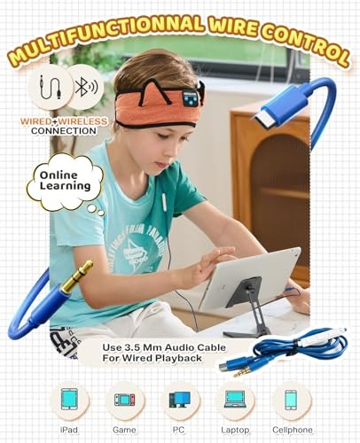 Baby Headband Bluetooth Headphones - Wireless Sleep Headphones for Kids Orange - Picture 5 of 6