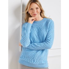 Talbots Blue Open Cable Knit Metallic Shimmer Bateau Neck Sweater Size Large New