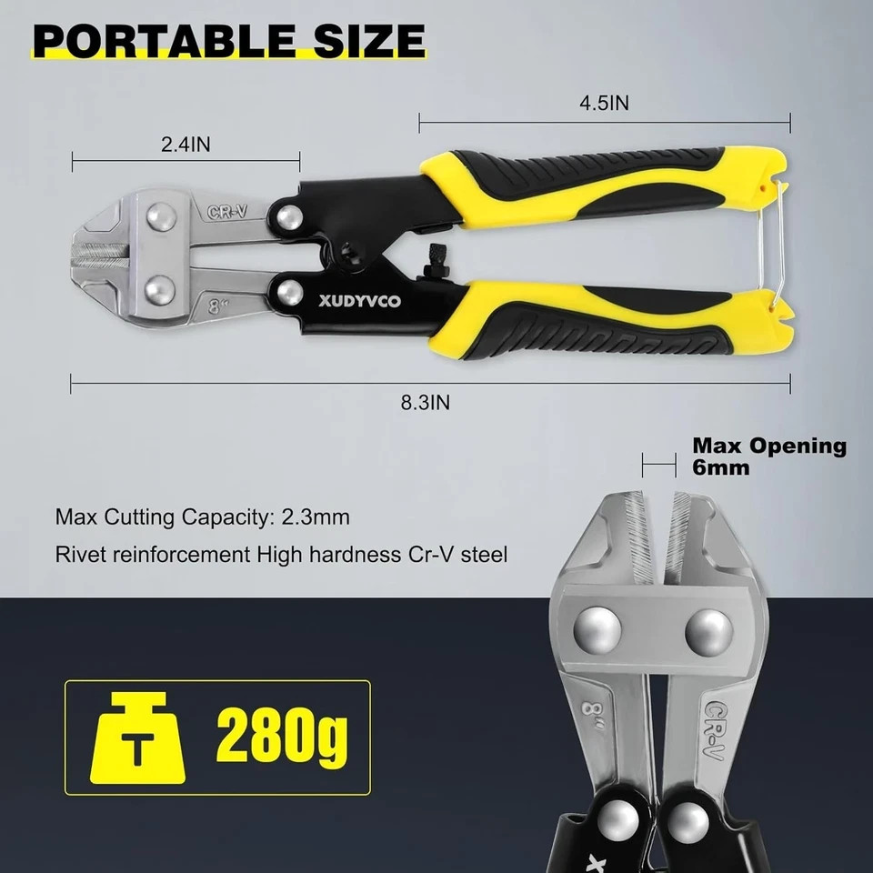 8IN Mini Bolt Cutters Heavy Duty Wire Cable Cutters Non-Slip Handle Wire Snips