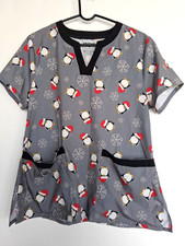 Joe Boxer sz L Christmas scrub top w/ penguins  snowflakes. Excellent cond