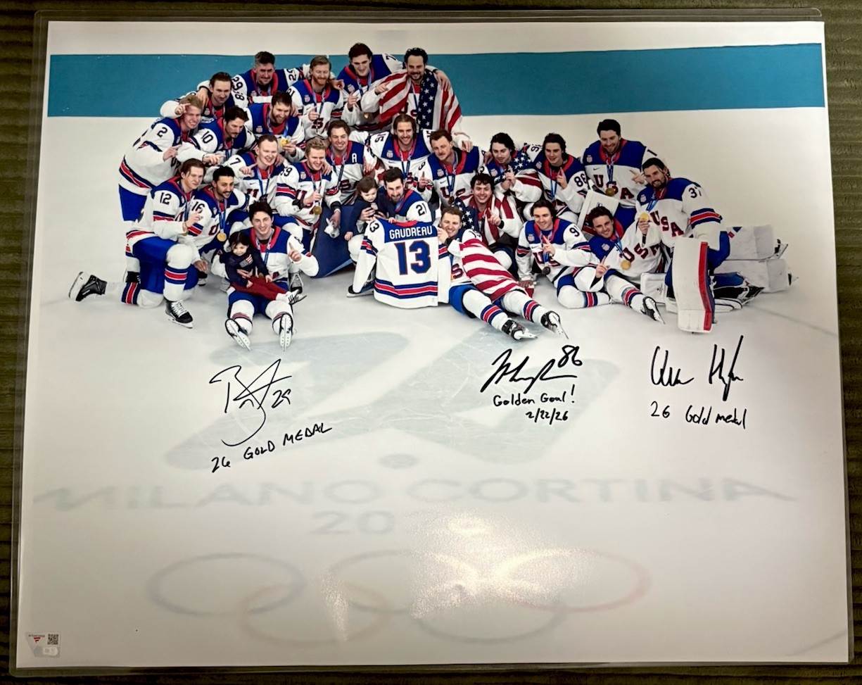 JACK & QUINN HUGHES & BROCK NELSON Autographed 16x20 Inscriptions USA FANATICS
