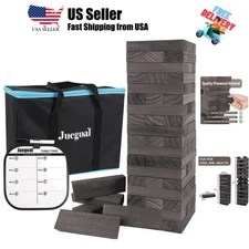 54 Piece Giant Tumble Tower Grey for Adult Kids Family, Wooden Block Stacking...