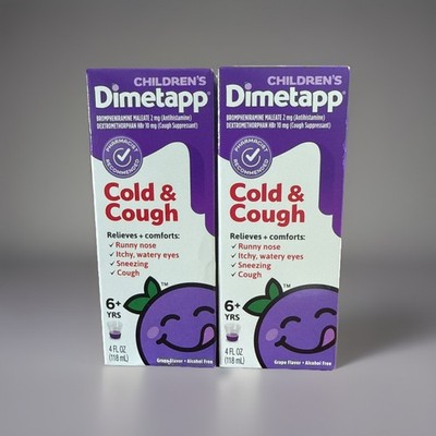 Lot Of 2 Children s Dimetapp Cold & Cough Syrup Grape Flavor 4oz Each Exp. 4/27
