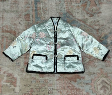 VTG Satin Brocade Asian Jacket Kids Insulated Rayon- Peony Brand- ShangHai China