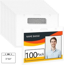 Amazon Basics Horizontal Magnetic Name Badge Holder - 100 Pack, Clear