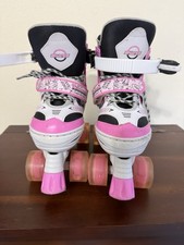 Kuxuan Girls Pink  White Roller Skates Light Up Wheels Medium Adjustable Rink