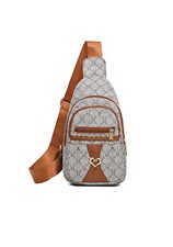 Women  s Tan/Brown Sling Crossbody Bag Nylon Vegan Leather Shoulder Pack