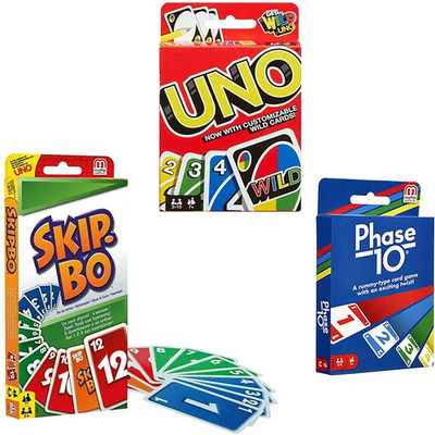 Mattel Card Game Set Skip Bo Uno Phase 10 43234-1036