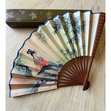 Chinese Asian Hand Fan Wooden Original Lacquered Wood Fan Box