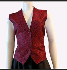 Vintage 80s 90s Russ Women's 16 Whimsigoth Style Red And Black Rose Pattern Vest