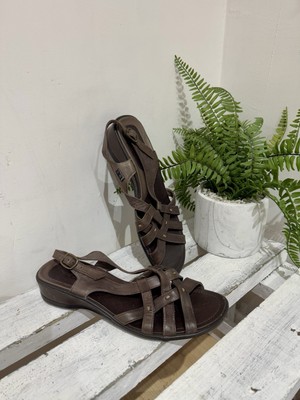 ECCO hellbraune Leder Slingback Low Wedge offene Riemchen Sandalen Gr. 42 UK 8