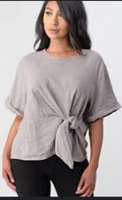 Raw Moda Italian Made OLIVE Linen Top Front Tie ONE SIZE