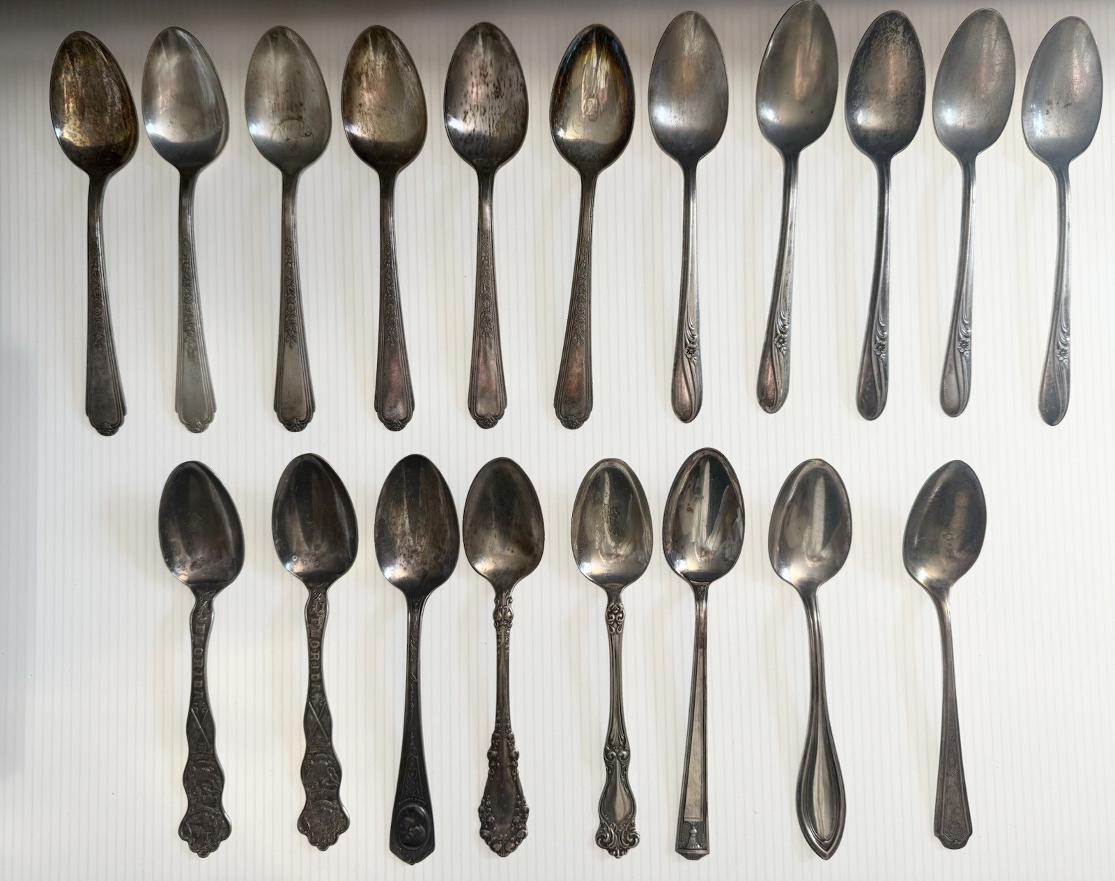 19 Vintage Silver Plate Spoons - Variety of Patterns & Brands - As Is, See Pics