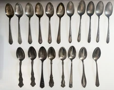 19 Vintage Silver Plate Spoons - Variety of Patterns & Brands - As Is, See Pics