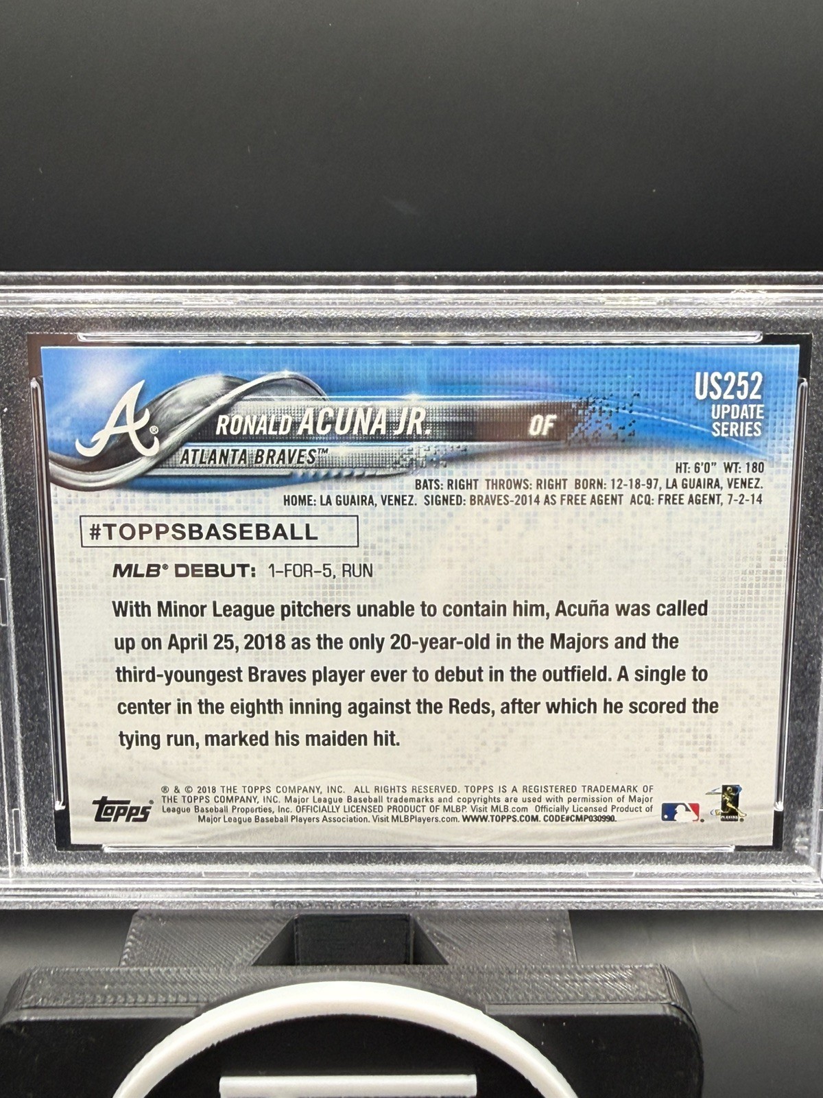 2018 TOPPS UPDATE #US252 RONALD ACUNA JR. ROOKIE RC PSA 10 view 4