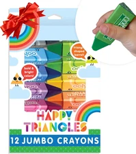 Ooly Jumbo Triangle Crayons for Toddlers Set of 12, Non-Toxic Triangle Shaped Ea