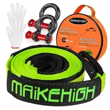  Tow Strap Heavy Duty with Hooks (22,000Lbs) 2"×16ft Green Strap with Shackles